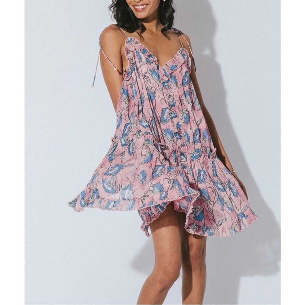 CLEOBELLA | Floral Print Bella Boho Lightweight Ruffle Mini Dress Sz. Small